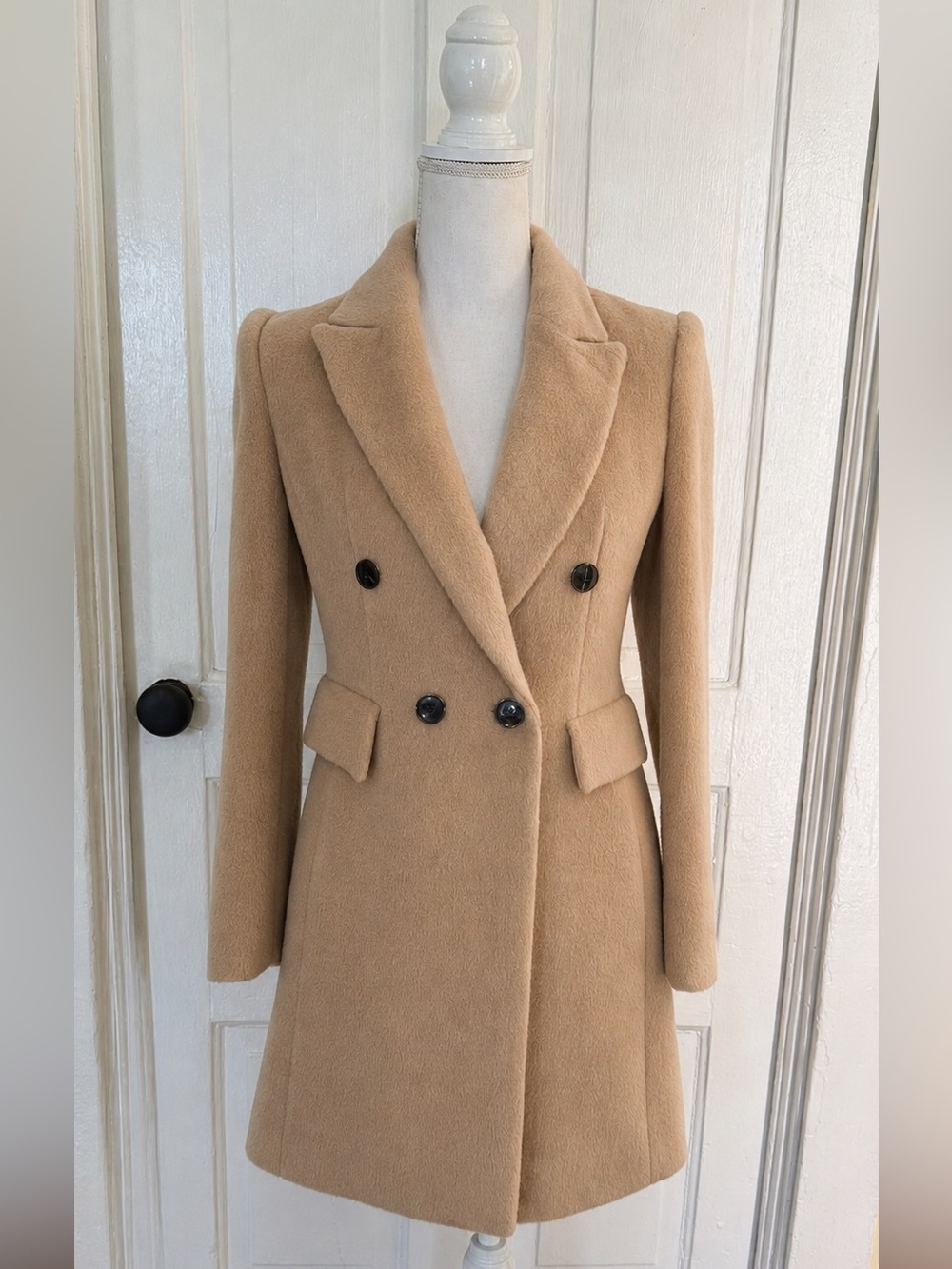 Kenneth Lynn Alpaca Wool Blend Double Breasted Camel Overcoat Size Small - Picture 3 of 16